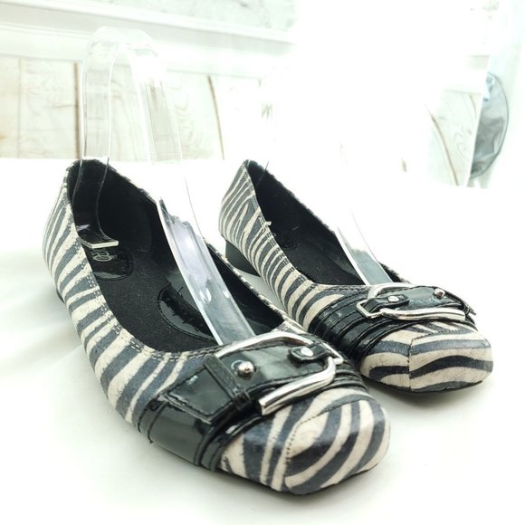 Cato's Womens Black White Zebra Print Square Toe Slip On Ballet Flats Size 7W - Picture 1 of 15